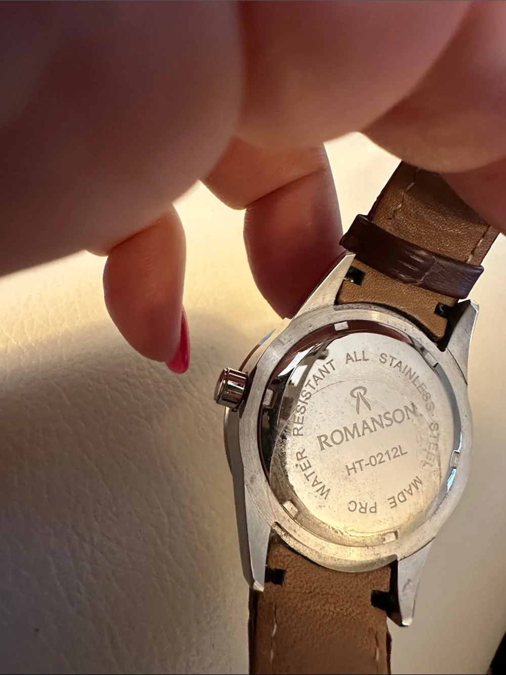 Romanson Silver Dial Watch with Brown Leather Strap